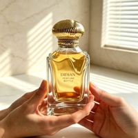 Flacon de parfum en verre transparent personnalisé de 100 ml, à base épaisse et biseautée, avec couvercle, étiquette, emballage OEM personnalisé et sac – Vente en gros