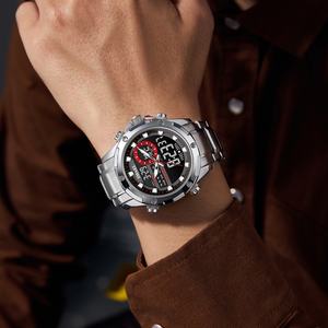 Montre chronographe analogique-numérique de luxe SMAEL 6050, étanche, lumineuse, avec alarme, boîtier/cadran en alliage, bracelet en acier inoxydable - Product Image 5