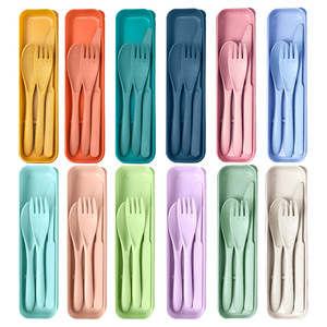 Couverts portables en paille de blé, boîte à lunch réutilisable pour enfants, adaptée aux voyages, aux pique-niques et à une utilisation en extérieur. - Product Image 5