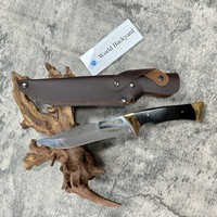Couteau Bowie d'extérieur en laiton et bois OEM, couteau de bushcraft abordable avec étui en cuir, polissage miroir, acier M390, couteau de chasse