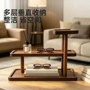 Solid Wood Storage Rack 2 Tier <b>Desktop</b> <b>Organizer</b> <b>For</b> Perfume Cosmetics Skincare Neatening Display Stand Rectangle Shape - Product Image 1