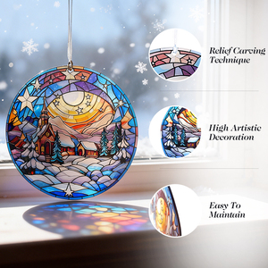 Decoración Navideña Art Deco para el Hogar, Vidrio Estampado con Patrón de Noche Nevada de Invierno para Colgar en la Ventana - Product Image 4