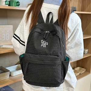 High-Appearance Checkered Nylon Zipper Closure Women's <b>Backpack</b> Stylish Large-Capacity Campus Fashion Travel <b>Backpack</b> for Couple - Product Image 4