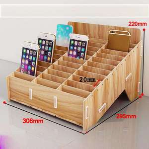 Organizer da Scrivania Verticale in Legno con 36 Scomparti, Supporto per Telefono, Accessorio Multifunzionale - Product Image 2