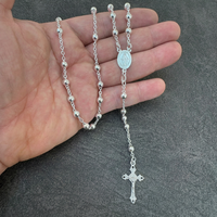 Collier chapelet Croix Vierge Marie avec médaillon saint, en argent sterling 925 véritable, chaîne brillante de 4 mm