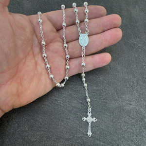 Collana con Croce e <span class=keywords><strong>Rosario</strong></span> della Vergine Maria, Medaglione Sacro in <span class=keywords><strong>Argento</strong></span> Sterling <span class=keywords><strong>925</strong></span>, Catena Lucida da 4mm - Product Image 1