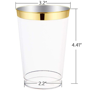 Gobelets jetables en plastique BST Clear 12 oz, élégants, avec bordure dorée, pour mariage, fêtes de Noël et de Thanksgiving - Product Image 3