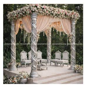 El Mandap Regal Silver Blossom: Una obra maestra de artesanía real y elegancia nupcial atemporal. - Product Image 1