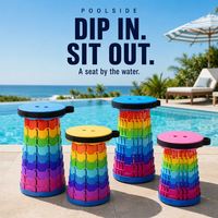 Wasserfester, ausziehbarer Hocker mit rundem Kunststoffsitz für Pool, Schwimmbad, Strand, Resort, Villa, Breeze Summer Splash Coast – ideal für den Einsatz am Meer