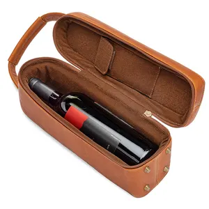 Custom Logo Pu Leather Case Beer Wine Bottle Cooler Bag With Zipper Bottle Holder Cover Outdoor Wine Bag Handbags