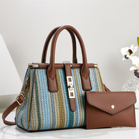 Sac fourre-tout vintage décontracté pour femme, grand sac à bandoulière tissé, grande capacité, fermeture éclair, imperméable, sangle détachable, pochette assortie