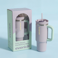 Everich ODM 30oz Tumbler dengan Pegangan, Kapasitas Besar, Tutup Sedotan Anti Bocor, Botol Air Stainless Steel, Mug Perjalanan, Bebas BPA