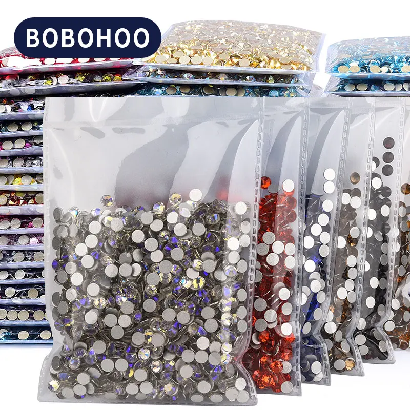 BOBOHOO Strass de cristal brilhante para decoração de unhas, strass de alta qualidade com fundo metálico para decoração de unhas, P1-P56