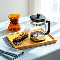 Cafetière et théière à piston 350 ml en verre borosilicate avec filtre en acier inoxydable, poignée classique à motif peint par transfert