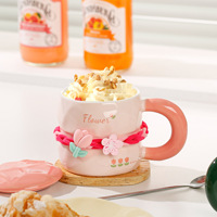 Tasse Tulipe Haut de Gamme avec Cuillère Intégrée – Design Moderne, Tasse en Céramique Fleurie pour Fille, Mignonne Tasse à Eau Ins pour la Maison et les Fêtes