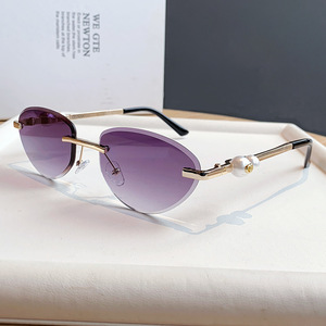 Rimless Cat Eye <b>Sunglasses</b> <b>Gradient</b> Purple Lenses UV400 Women Elegant Sun Protection - Product Image 1