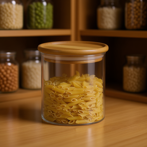 Tarro de almacenamiento KESPER de vidrio con tapa de bambú para pasta y productos secos, capacidad de 1 litro - Product Image 3