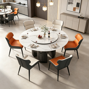 Ensemble de table à manger ronde moderne en marbre avec 8 chaises en cuir PU, design rotatif, meubles pour la maison - Product Image 3