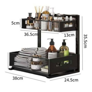 Meuble de rangement moderne pour évier de cuisine, armoire autoportante avec panier coulissant, double niveau, pour machine à laver domestique, en acier inoxydable, étanche - Product Image 2