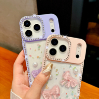 Coque de téléphone Girlish Glitter Bling 3D avec nœud perlé pour iPhone 17 Air 16 15 14 13 17 Pro Max, pare-chocs brillant en diamant, coque transparente