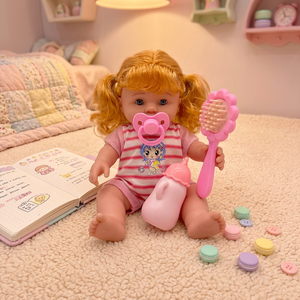 Muñeca Rosa con Chupete, Biberón y Cepillo, Juguete de Plástico de 27 cm para Niñas - Product Image 1