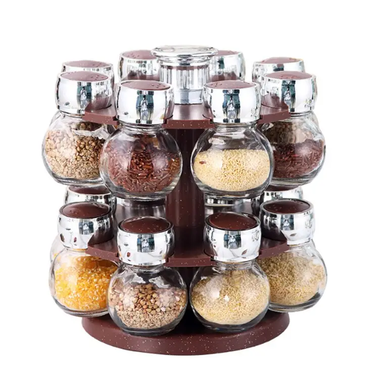 2023 Hot Sell 16 PCS Revolving Spice Bottle Rack With Stand Holder, Rotary Spice Bottle Rack Seasoning Jars Set