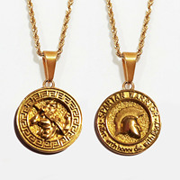 Pendentif de guerrier spartiate pour hommes, bijoux de croix, collier de hibou de sagesse grecque, pendentif boussole en acier inoxydable plaqué or
