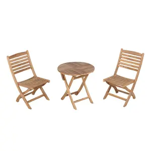 High Quality 3 Pieces Outdoor Folding Garden Bistro Teak Wooden Round Table And Chair Set