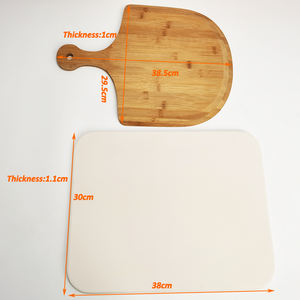 Ensemble de pierres à pizza en <span class=keywords><strong>cordiérite</strong></span> de qualité <span class=keywords><strong>alimentaire</strong></span> de haute qualité, planche rectangulaire résistante à la chaleur avec pelure de bambou, outils à pizza en gros - Product Image 3