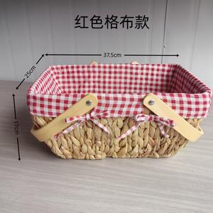 Cestas de Picnic al por Mayor, Rectangulares, Tejidas de Paja, con Asas de Madera, Forro a Cuadros Blanco, Azul y Rojo, Cesta de Almacenamiento Práctica - Product Image 3