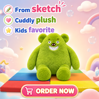 Peluche personnalisée ours vert OEM ODM, poupée personnage brodée en peluche avec longue fourrure douce