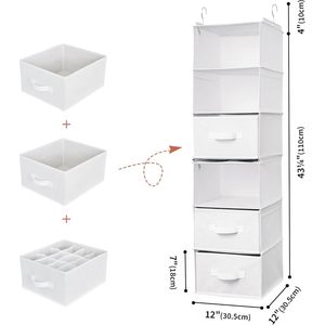 6-<b>Shelf</b> Hanging Closet Organizer Detachable 3-<b>Shelf</b> Storage For Bedroom Clothing Fabric Non-Woven Rectangular <b>Hook</b> Type - Product Image 3