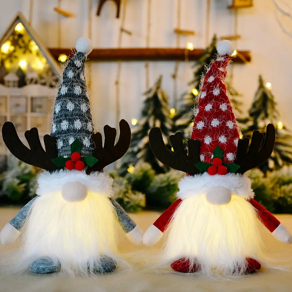 High Quality christmas decoration handmade plush gnome ornaments with light
