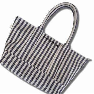 Sac de shopping en toile personnalisé pour femmes, grande taille, avec logos, sacs pliables rayés en toile, réutilisables, vente en gros à bas prix - Product Image 3