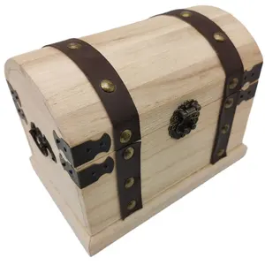 wood leather treasure chest wooden box jewelry box with lock handmade wood craft box for jewelry toys gifts home decoration