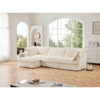 Conjunto de Sofá Seccional Modular en Forma de L con Otomana Convertible, 2 Cojines Grandes, Cubierta de Pana, Sofá Extra Grande de 3 Plazas para Sala de Estar