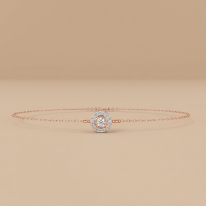 Pulsera de Cadena con Diamante Solitario en Bisel Halo – Diamante Redondo CVD de Laboratorio en Oro Rosa Sólido de 10K, 14K, 18K - Product Image 1