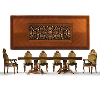 Ensemble de meubles de salle à manger de style européen super luxueux, bois massif, sculpture à la main, feuille d'or, meubles de style royal, table de conférence