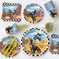 Lot de Vaisselle Personnalisée pour Fête d'Anniversaire Thème Moto Cross - Décorations et Fournitures de Course pour Garçons