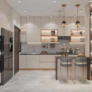 Yaman Luxury  Armoires de cuisine et de maison  Personnalisation de toute la maison  Fabricant d'armoires de cuisine blanches et dorées avec évier - Product Image 1