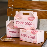 Caja de Cartón Plegable para Llevar Comida con Logotipo Personalizado, con Asa, para Galletas, Donuts, Pastel de Almendras, Reciclable, de Grado Alimenticio, para Panadería
