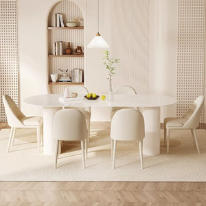 Luxury Minimalist Small-sized Apartment Living Room Home Rectangle Dining Table Cream Style Marble <strong>Tabletop</strong> Assembled Dining - Product Image 2