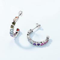 Ensemble de bijoux en argent sterling S925 avec zircon arc-en-ciel en forme de cœur, collier, boucles d'oreilles, bracelet, bague pour femmes, cadeau de fête ou de mariage