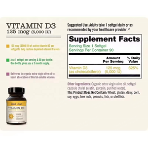 Cápsulas de Gel Suave D3K2 Personalizadas para la Salud Ósea en Adultos, 90 Cápsulas por Frasco, 125 mcg (5000 UI) de Vitamina D3 - Product Image 5