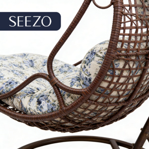 Chaise suspendue d'extérieur moderne avec structure en rotin PE et en fer, coussin imperméable pour patio et jardin - Product Image 5
