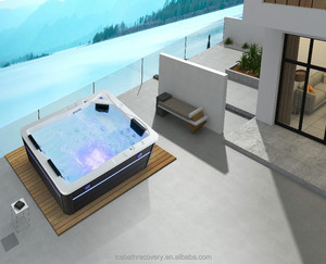 Bain à remous extérieur pour 2 personnes, baignoire de massage en acrylique avec 24 jets, 1,5 CV, contrôle WIFI, désinfection à l'ozone - Product Image 1