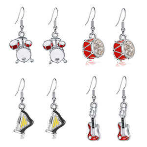 Collier pendentif guitare et tambour <span class=keywords><strong>en</strong></span> alliage d'argent de style vacances mignon accessoire d'instrument de musique - Product Image 5