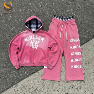 Conjunto de Sudadera con Capucha y Pantalones de Chándal de Algodón Personalizado, Tejido Grueso de 500 g/m², Conjunto de Dos Piezas, Chándal Pesado con Cintura Interior a Cuadros - Product Image 1