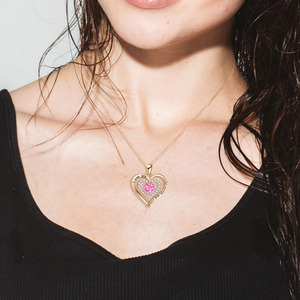 Collier pendentif double cœur en or rose avec topaze bleue simulée et zircon cubique, pierre de naissance de décembre, pour femme - Product Image 6