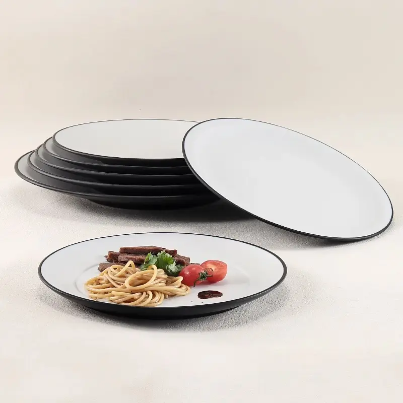 Melamine Nhật bản Nhà hàng gốm Matte Đen món ăn Vòng bít tết tấm trắng lẩu thịt hiển thị tấm